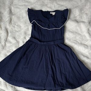 Hope & Henry Navy Ruffle-Trim Girls Casual Dress Sz 6